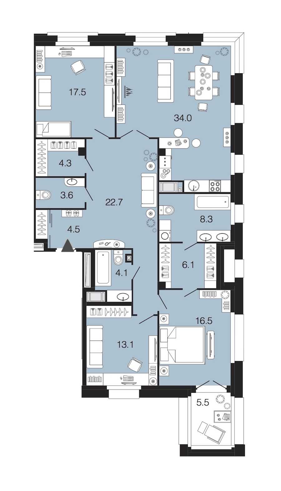 Трехкомнатная квартира в : площадь 134.7 м2 , этаж: 2 – купить в Санкт-Петербурге