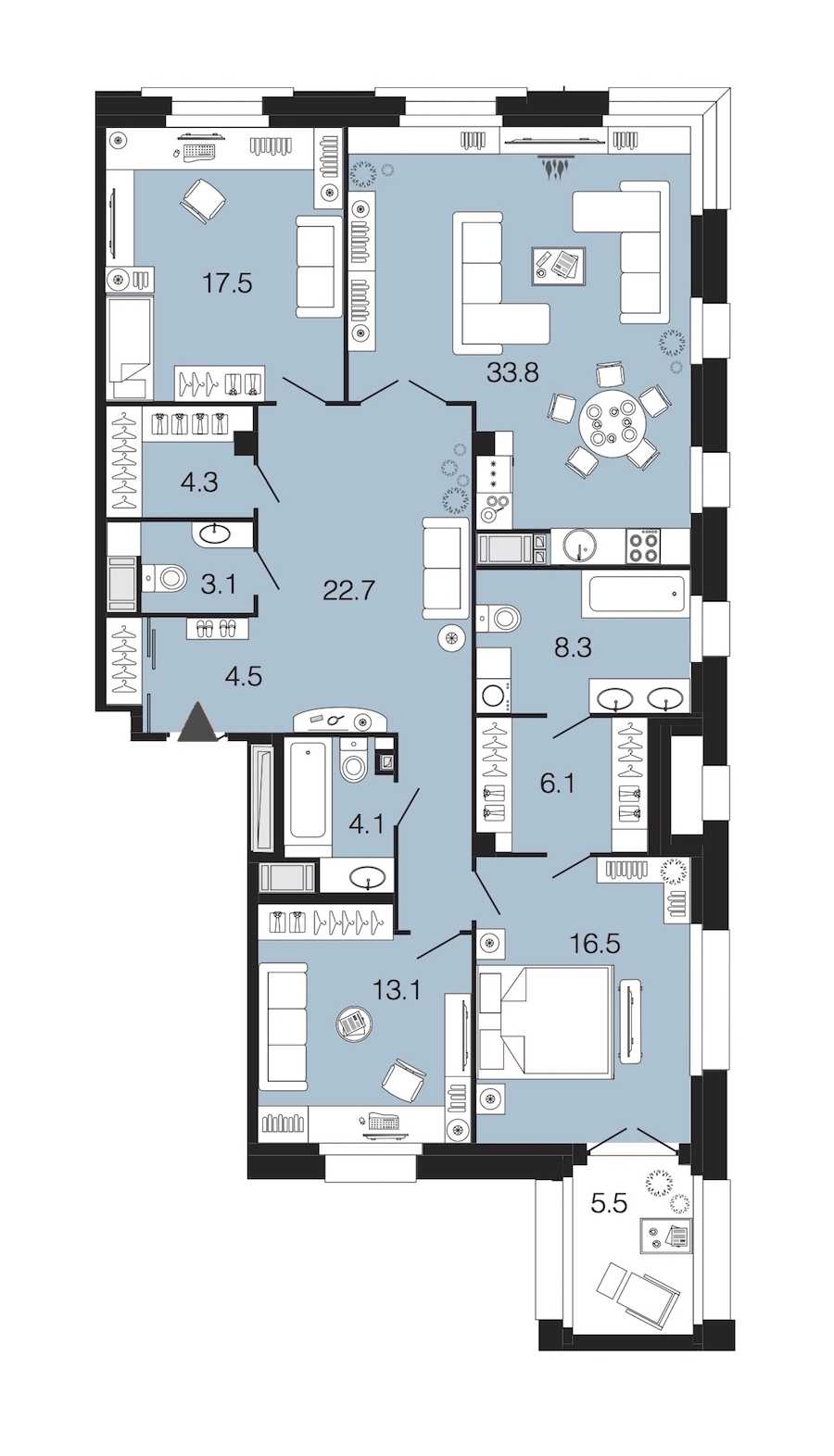 Трехкомнатная квартира в : площадь 134 м2 , этаж: 4 – купить в Санкт-Петербурге