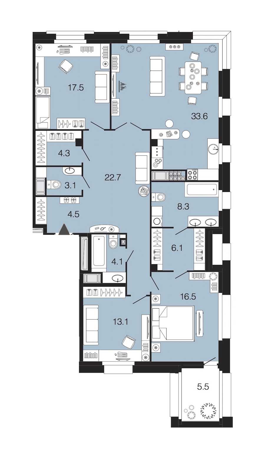 Трехкомнатная квартира в : площадь 133.8 м2 , этаж: 8 – купить в Санкт-Петербурге