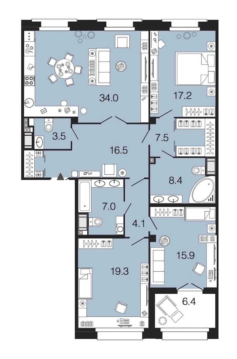 Трехкомнатная квартира в : площадь 133.4 м2 , этаж: 6 – купить в Санкт-Петербурге