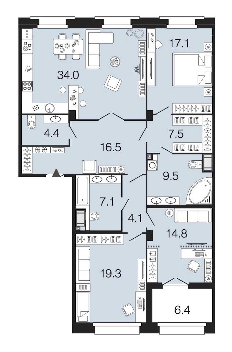 Трехкомнатная квартира в : площадь 134.3 м2 , этаж: 2 – купить в Санкт-Петербурге