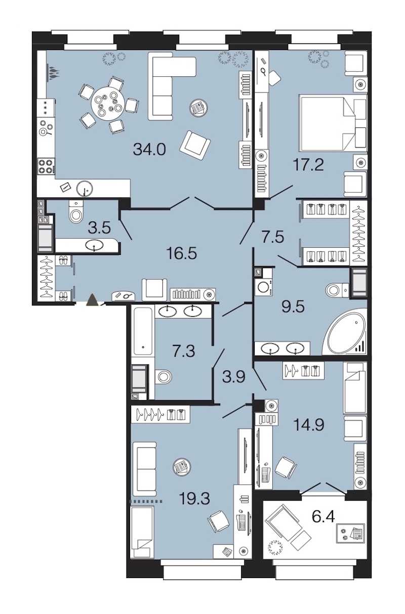 Трехкомнатная квартира в : площадь 133.6 м2 , этаж: 6 – купить в Санкт-Петербурге