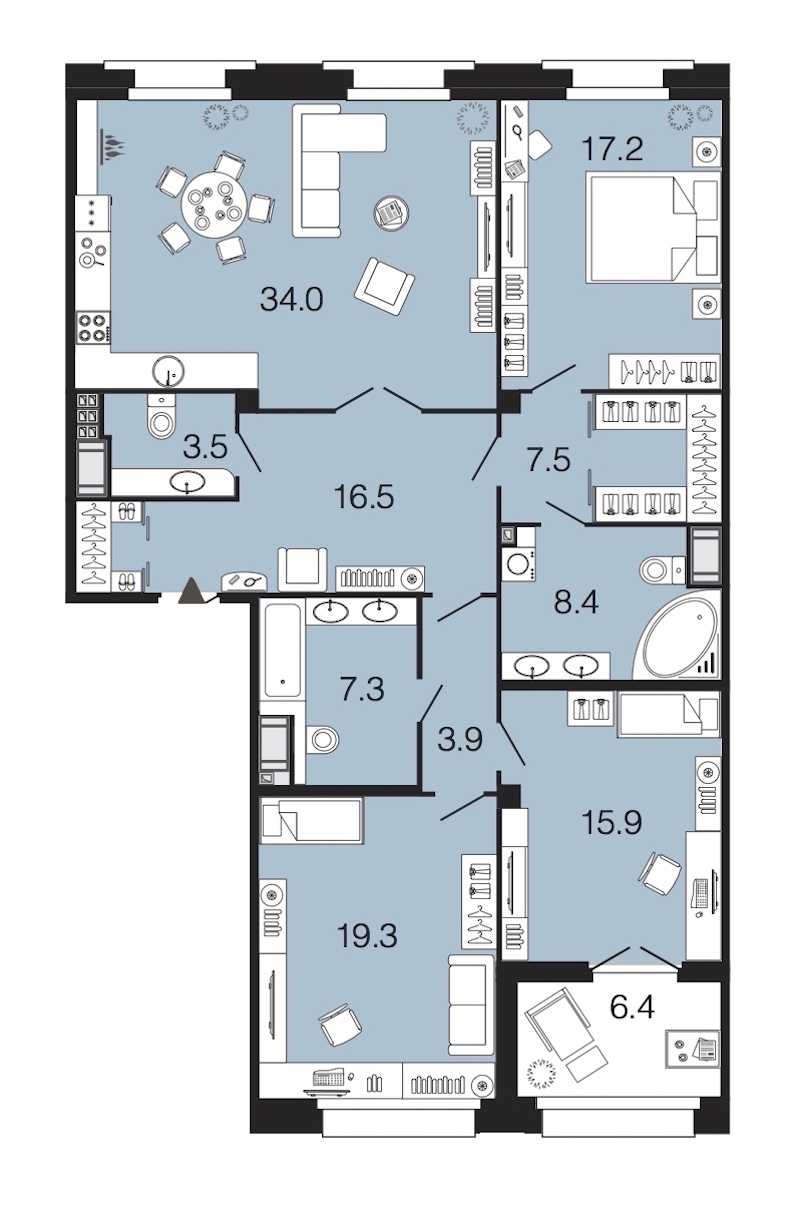 Трехкомнатная квартира в : площадь 133.5 м2 , этаж: 8 – купить в Санкт-Петербурге