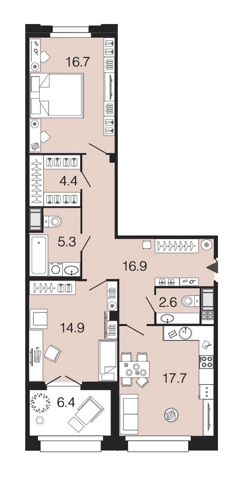 Двухкомнатная квартира в : площадь 78.5 м2 , этаж: 5 – купить в Санкт-Петербурге