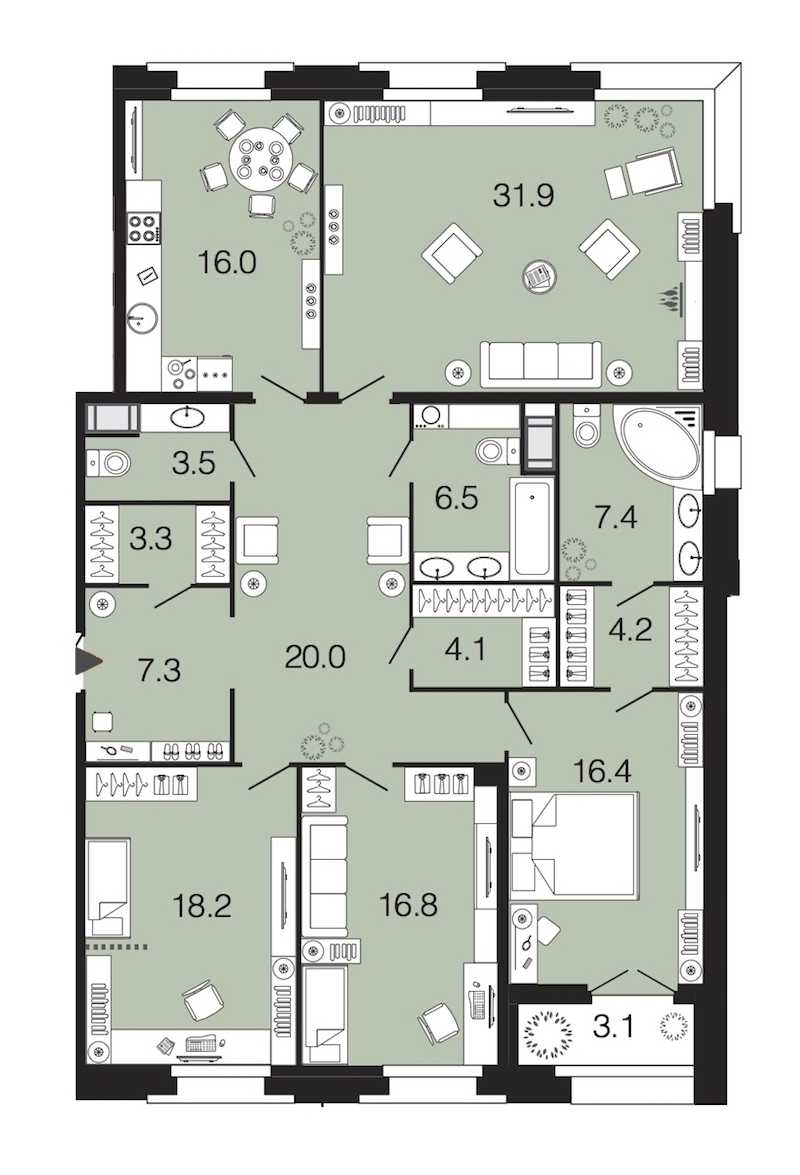 Четырехкомнатная квартира в : площадь 155.6 м2 , этаж: 6 – купить в Санкт-Петербурге
