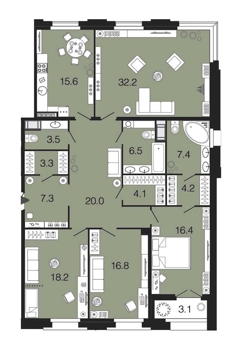 Четырехкомнатная квартира в : площадь 155.5 м2 , этаж: 7 – купить в Санкт-Петербурге