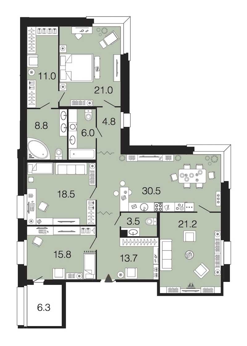 Четырехкомнатная квартира в : площадь 154.8 м2 , этаж: 2 – купить в Санкт-Петербурге