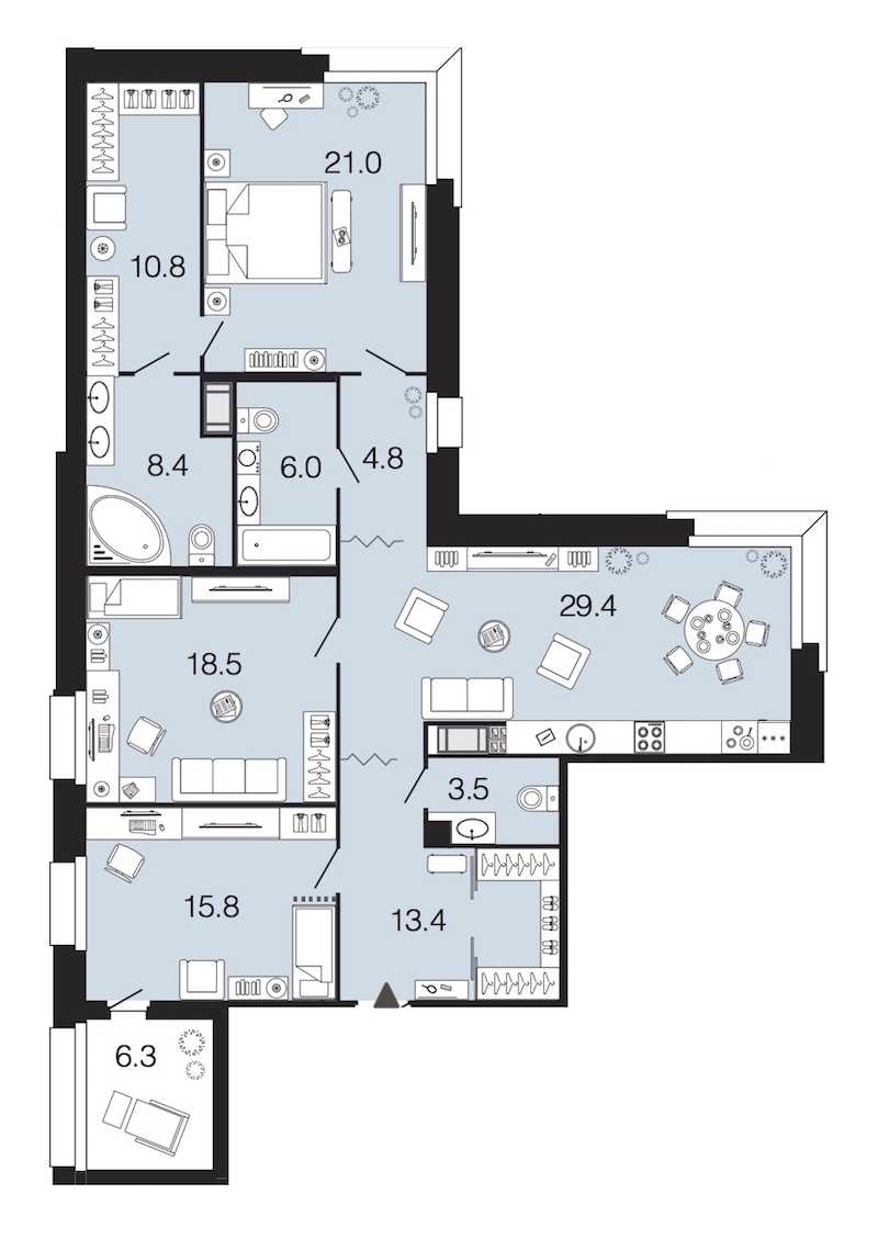 Трехкомнатная квартира в : площадь 131.6 м2 , этаж: 6 – купить в Санкт-Петербурге