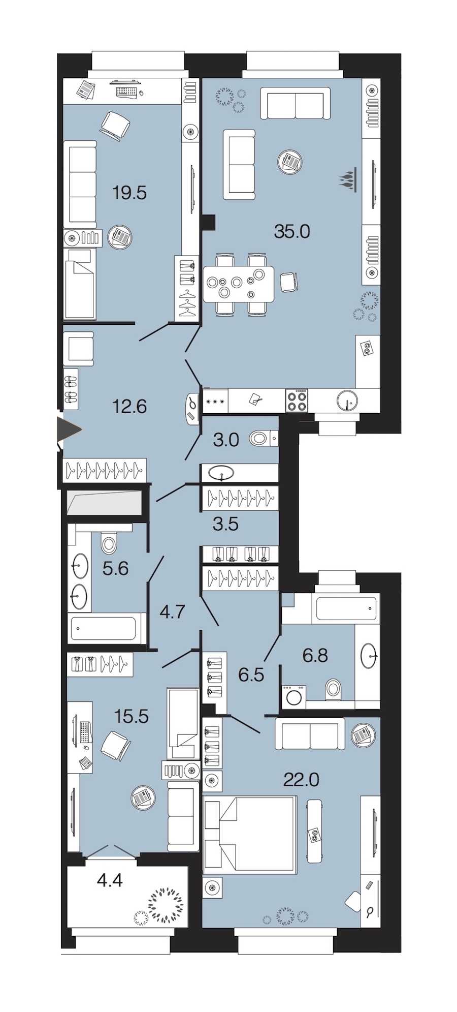 Трехкомнатная квартира в : площадь 134.7 м2 , этаж: 2 – купить в Санкт-Петербурге