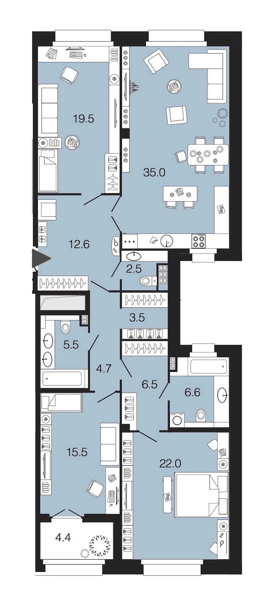 Трехкомнатная квартира в : площадь 133.9 м2 , этаж: 4 – купить в Санкт-Петербурге