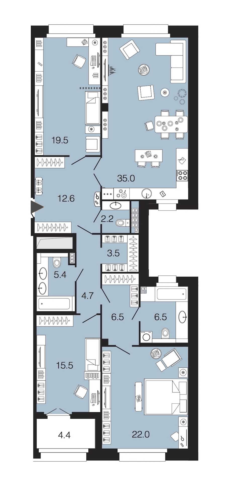 Трехкомнатная квартира в : площадь 133.4 м2 , этаж: 5 – купить в Санкт-Петербурге