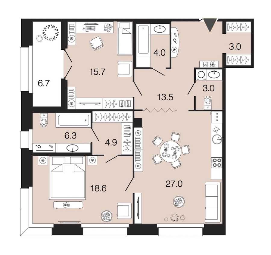 Двухкомнатная квартира в : площадь 96 м2 , этаж: 2 – купить в Санкт-Петербурге