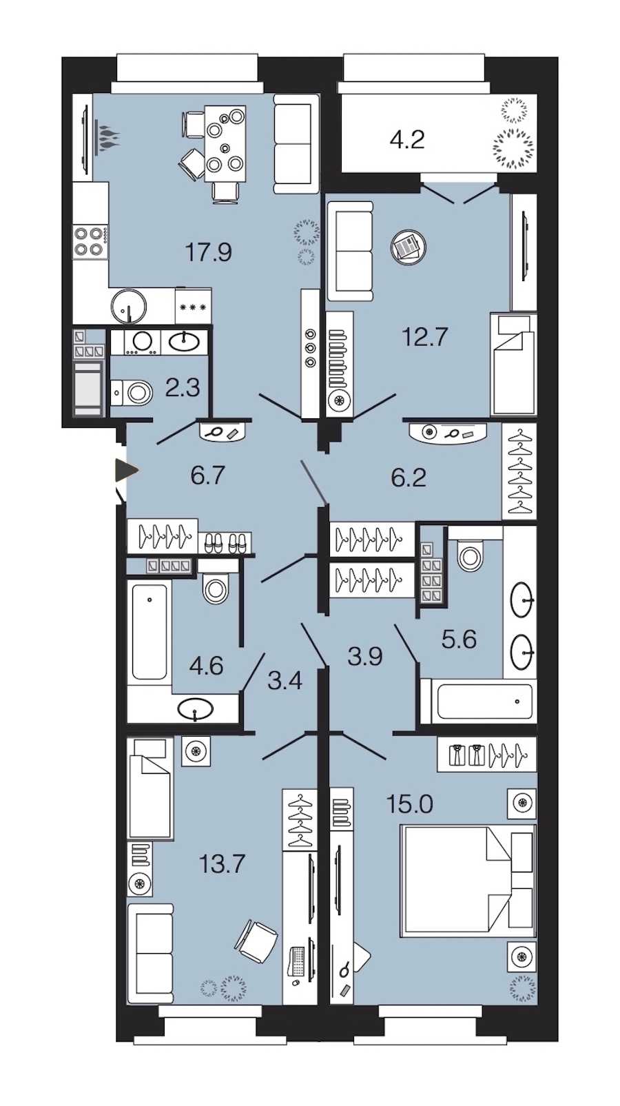 Трехкомнатная квартира в : площадь 92 м2 , этаж: 6 – купить в Санкт-Петербурге