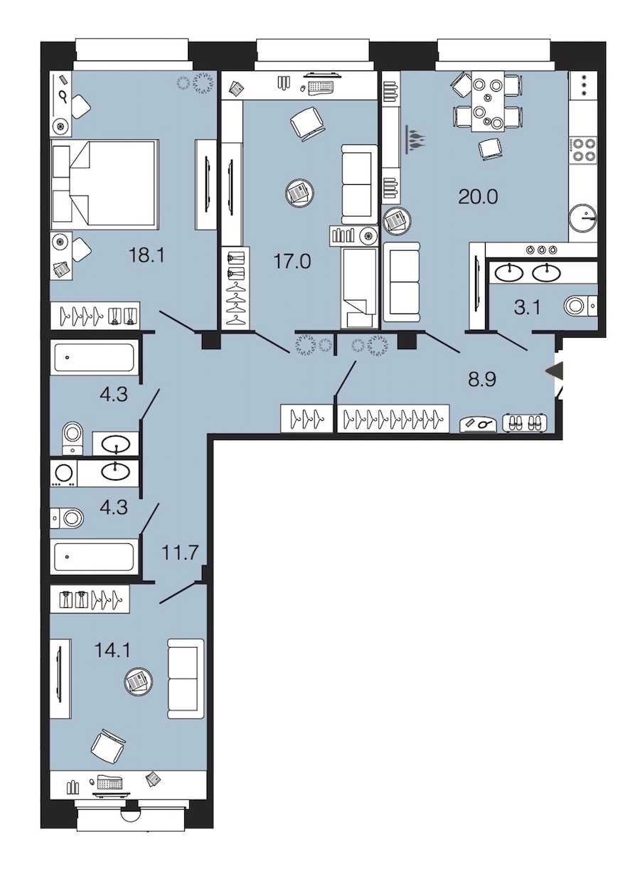 Трехкомнатная квартира в : площадь 101.5 м2 , этаж: 2 – купить в Санкт-Петербурге