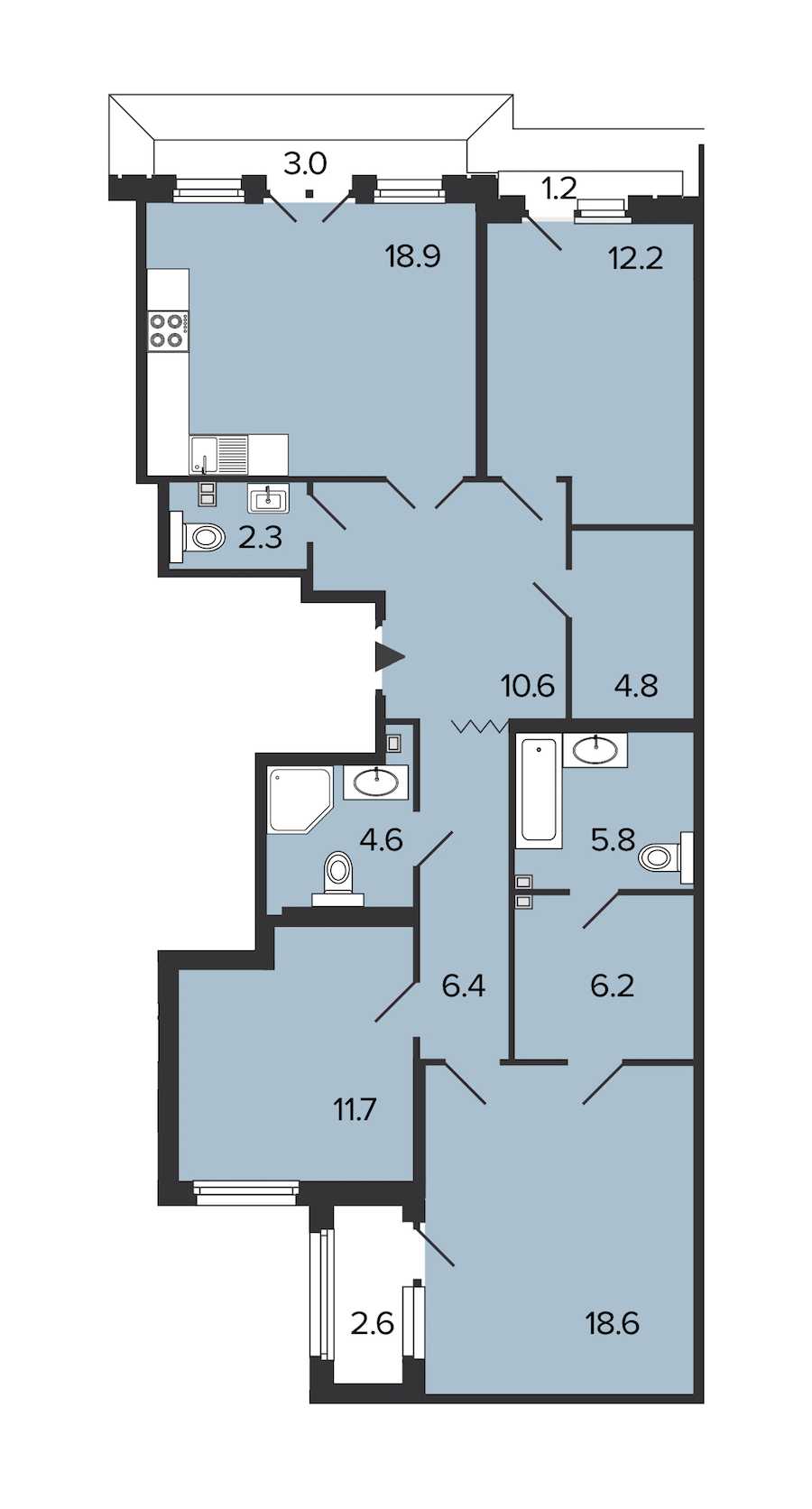 Трехкомнатная квартира в : площадь 102.1 м2 , этаж: 4 – купить в Санкт-Петербурге