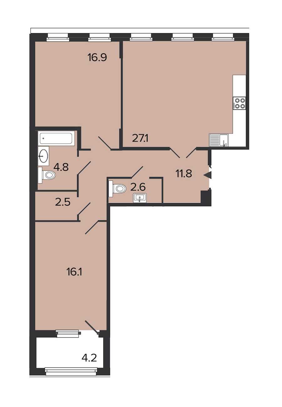 Двухкомнатная квартира в : площадь 81.8 м2 , этаж: 2 – купить в Санкт-Петербурге