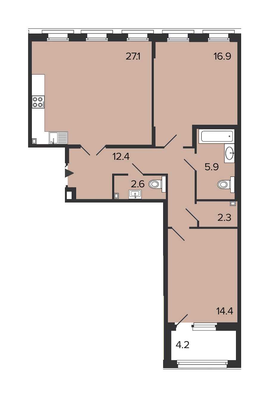 Двухкомнатная квартира в : площадь 81.6 м2 , этаж: 3 – купить в Санкт-Петербурге