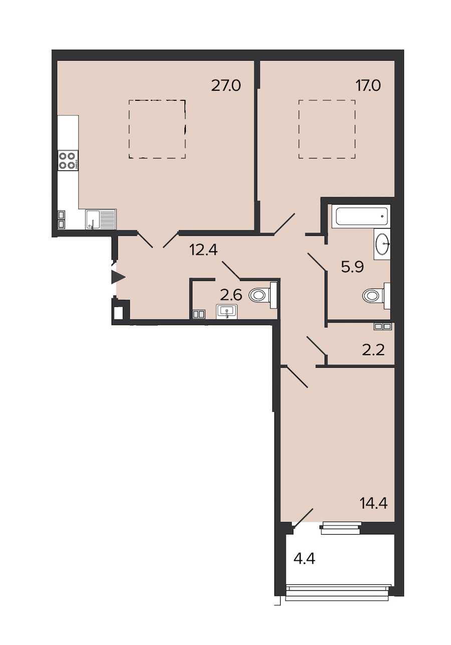 Двухкомнатная квартира в : площадь 81.5 м2 , этаж: 4 – купить в Санкт-Петербурге