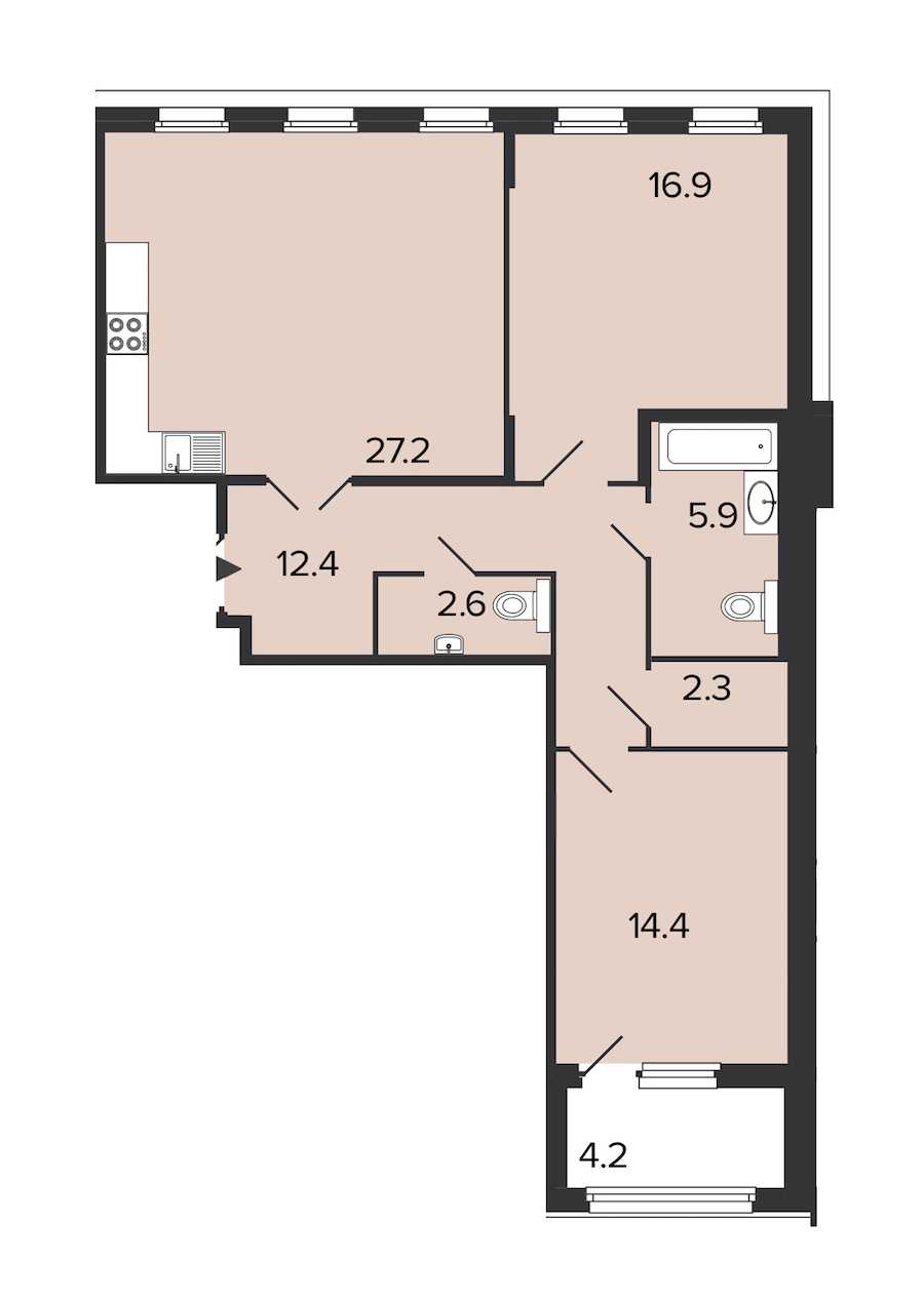 Двухкомнатная квартира в : площадь 81.7 м2 , этаж: 2 – купить в Санкт-Петербурге