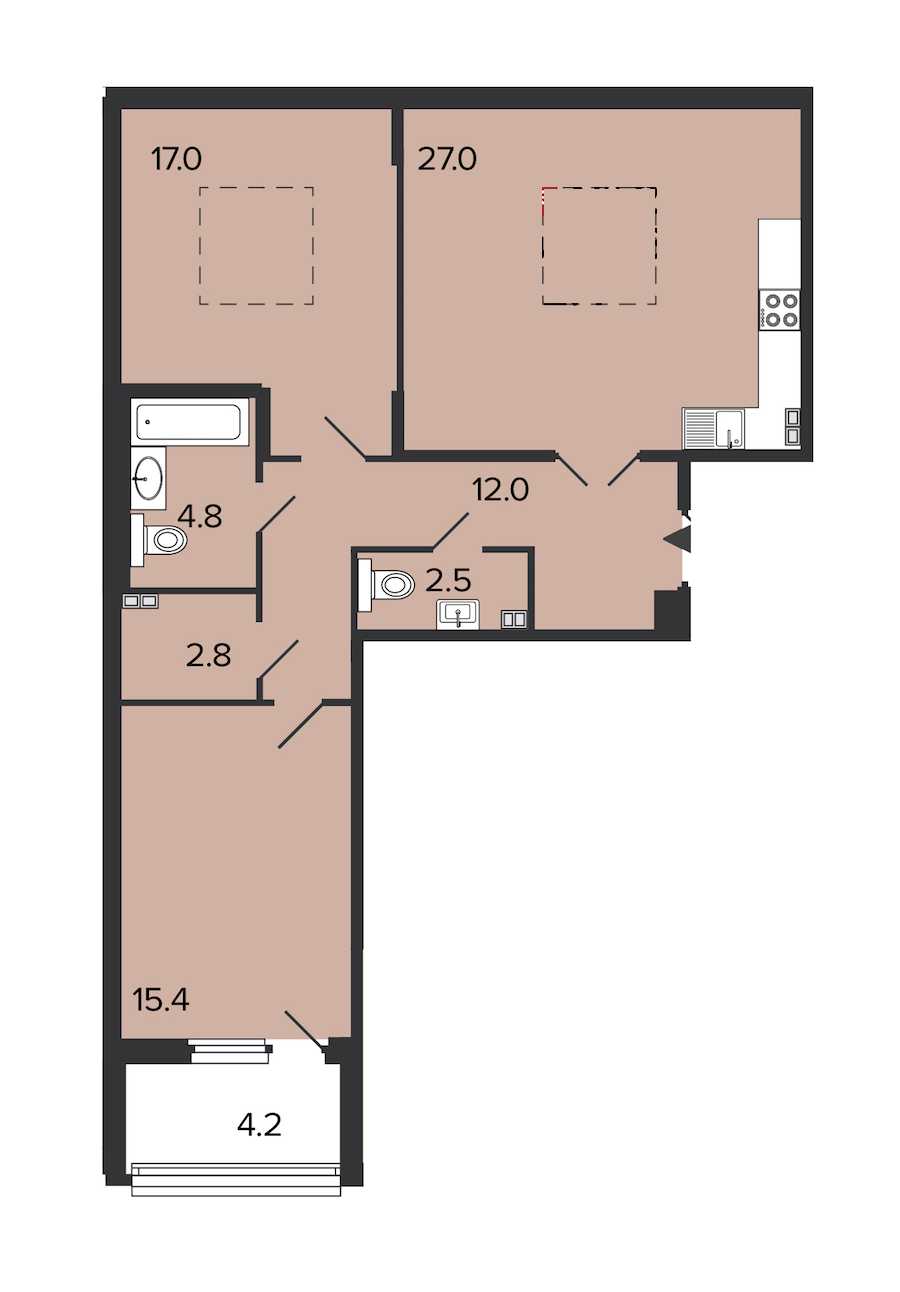 Двухкомнатная квартира в : площадь 81.5 м2 , этаж: 4 – купить в Санкт-Петербурге