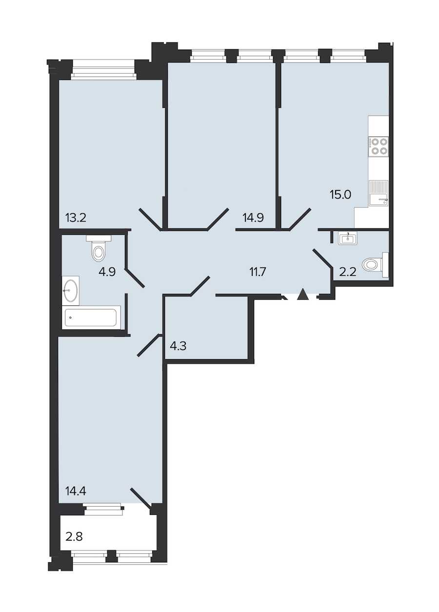 Трехкомнатная квартира в : площадь 80.6 м2 , этаж: 2 – купить в Санкт-Петербурге
