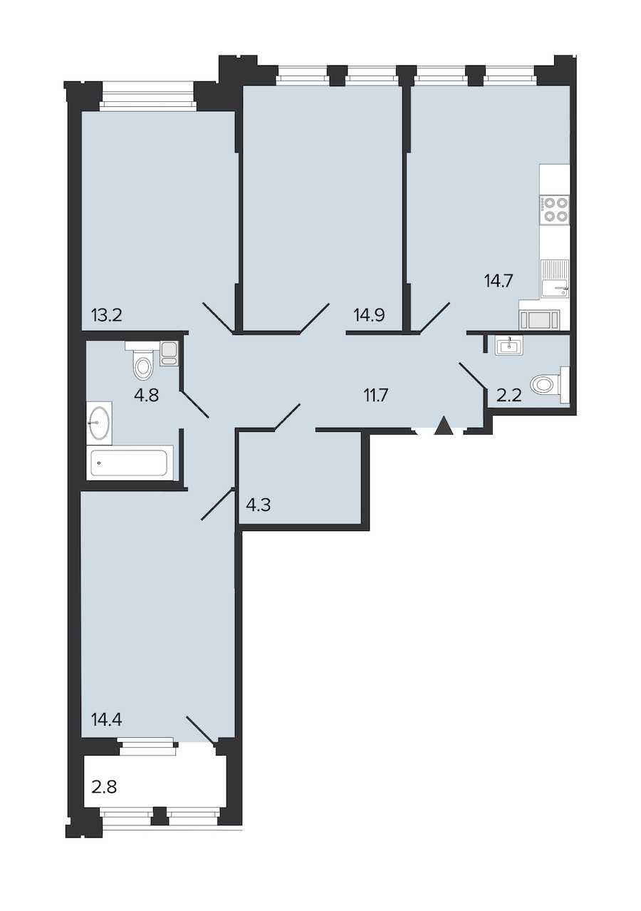 Трехкомнатная квартира в : площадь 80.2 м2 , этаж: 3 – купить в Санкт-Петербурге