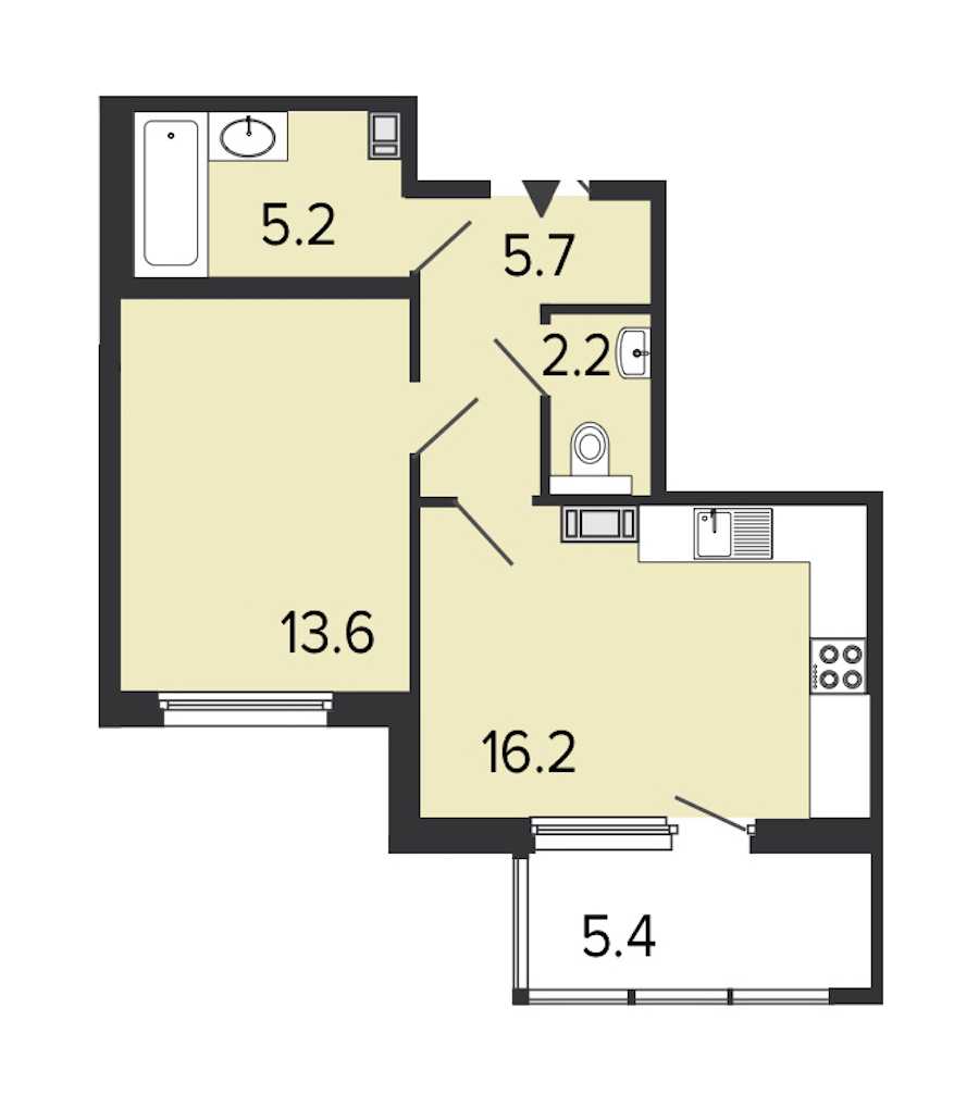 Однокомнатная квартира в : площадь 42.9 м2 , этаж: 5 – купить в Санкт-Петербурге