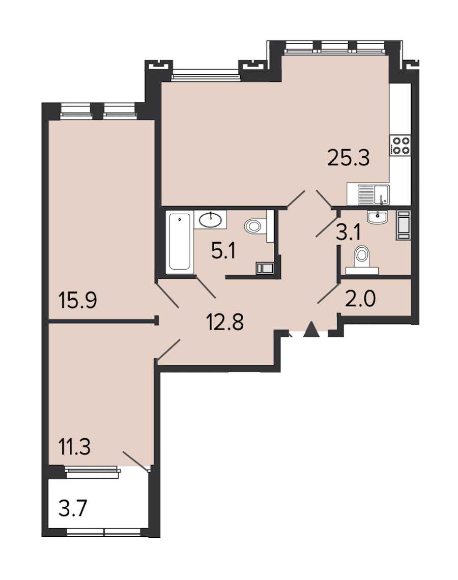 Двухкомнатная квартира в : площадь 75.5 м2 , этаж: 5 – купить в Санкт-Петербурге