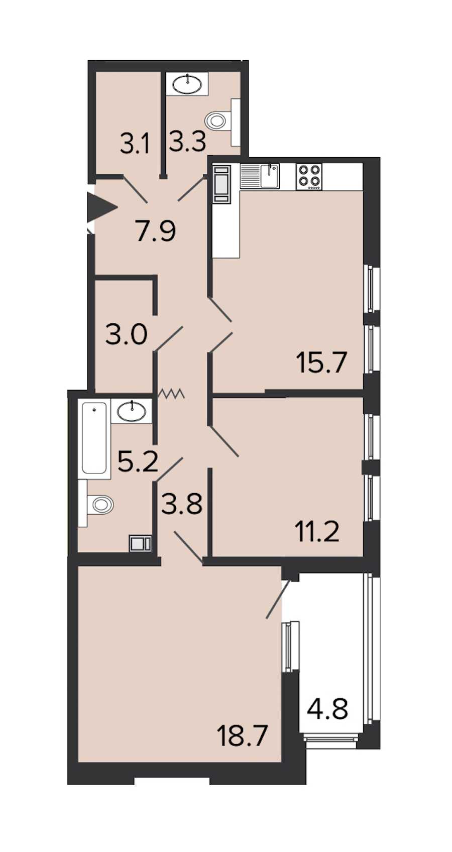 Двухкомнатная квартира в : площадь 71.9 м2 , этаж: 5 – купить в Санкт-Петербурге