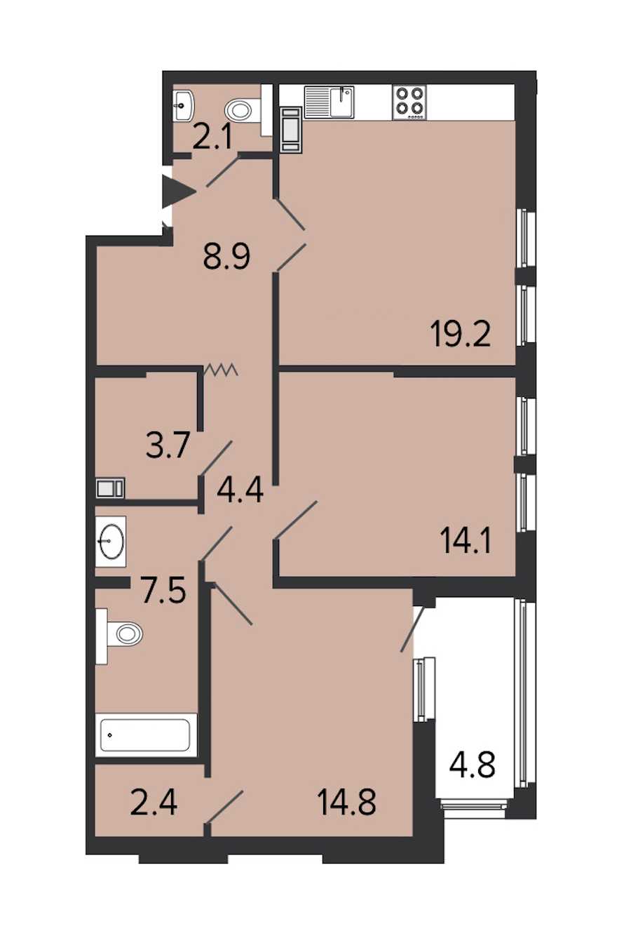 Двухкомнатная квартира в : площадь 77.1 м2 , этаж: 4 – купить в Санкт-Петербурге