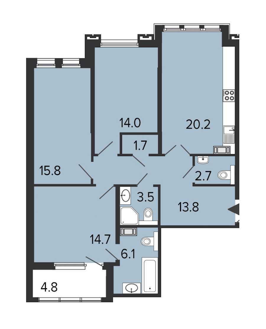 Трехкомнатная квартира в : площадь 92.5 м2 , этаж: 4 – купить в Санкт-Петербурге