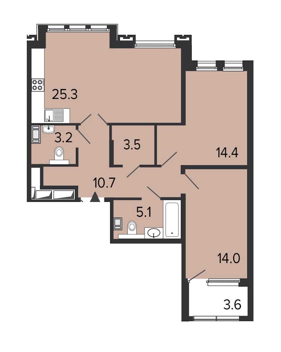 Двухкомнатная квартира в : площадь 76.2 м2 , этаж: 4 – купить в Санкт-Петербурге