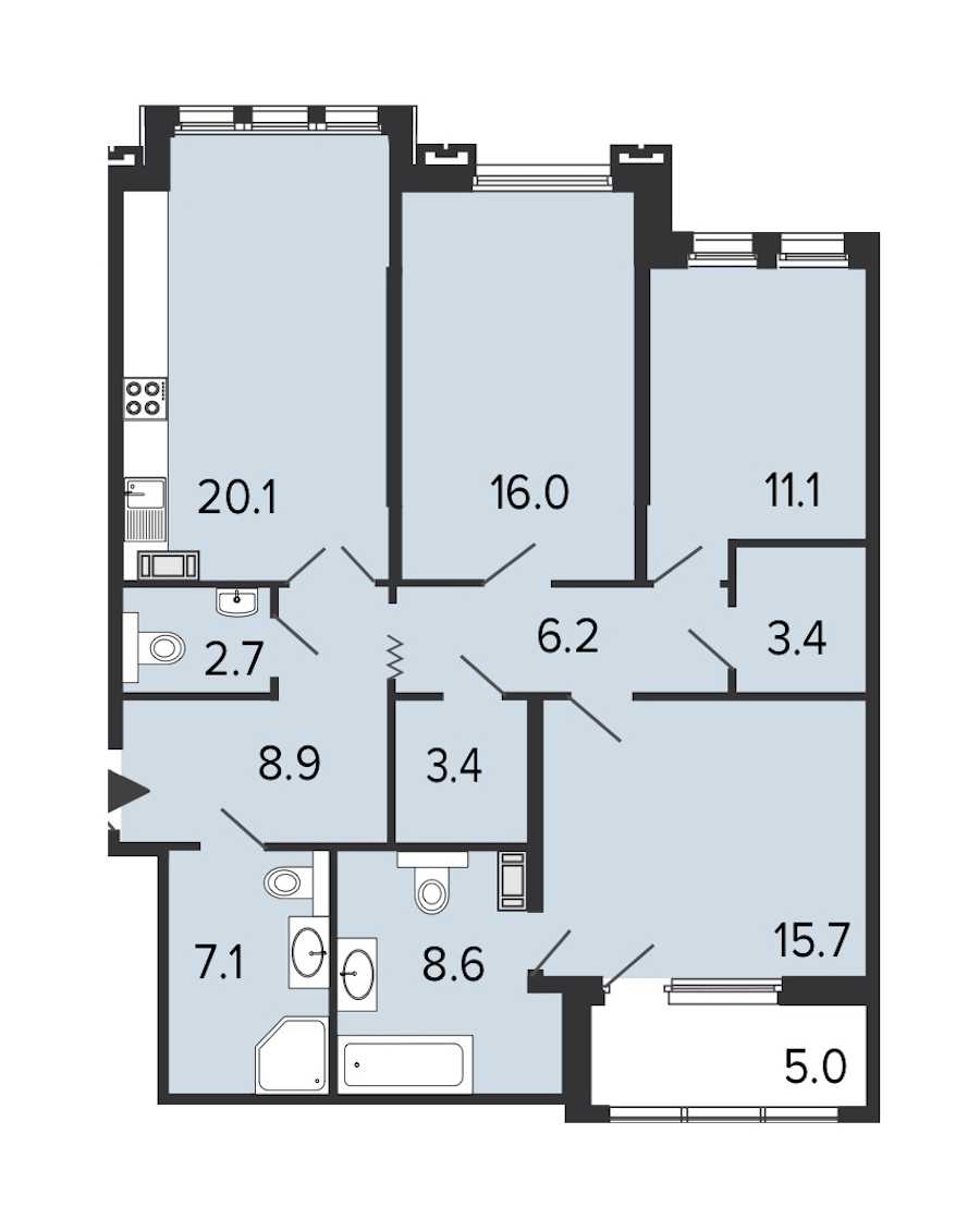 Трехкомнатная квартира в : площадь 103.2 м2 , этаж: 4 – купить в Санкт-Петербурге
