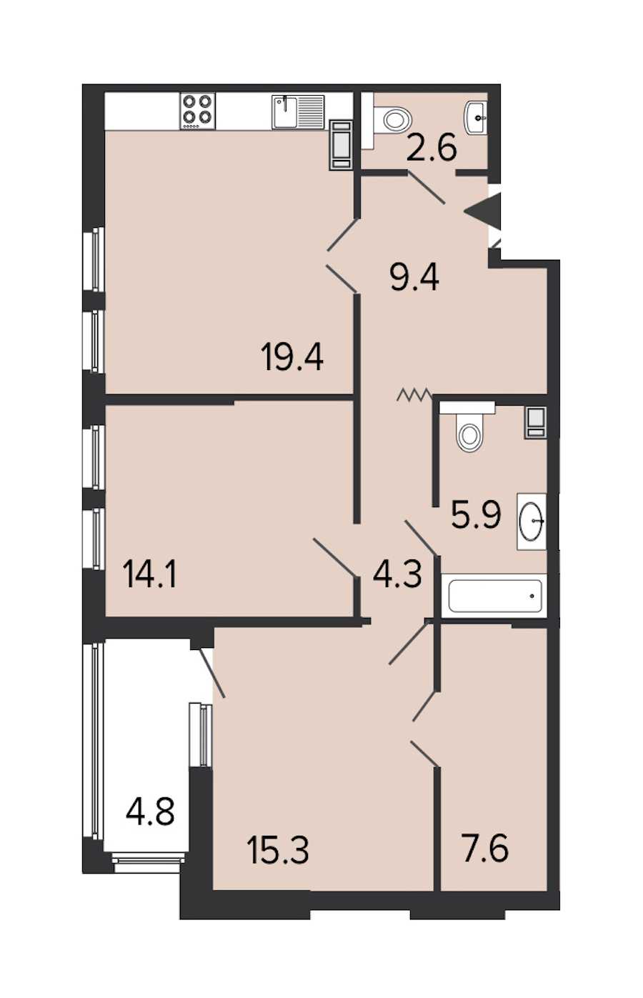 Двухкомнатная квартира в : площадь 78.6 м2 , этаж: 4 – купить в Санкт-Петербурге