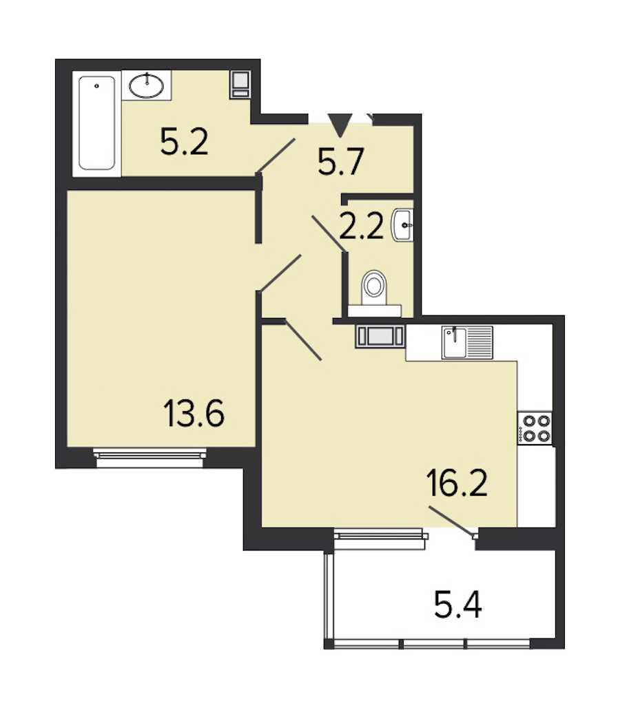 Однокомнатная квартира в : площадь 42.9 м2 , этаж: 6 – купить в Санкт-Петербурге
