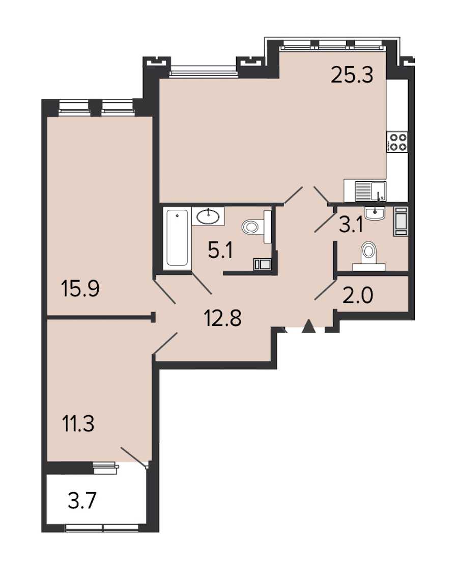 Двухкомнатная квартира в : площадь 75.5 м2 , этаж: 6 – купить в Санкт-Петербурге