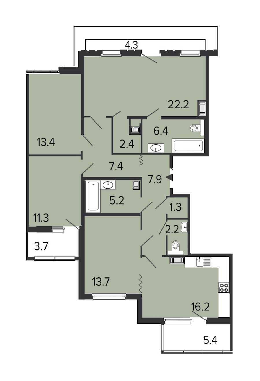 Четырехкомнатная квартира в : площадь 109.6 м2 , этаж: 8 – купить в Санкт-Петербурге