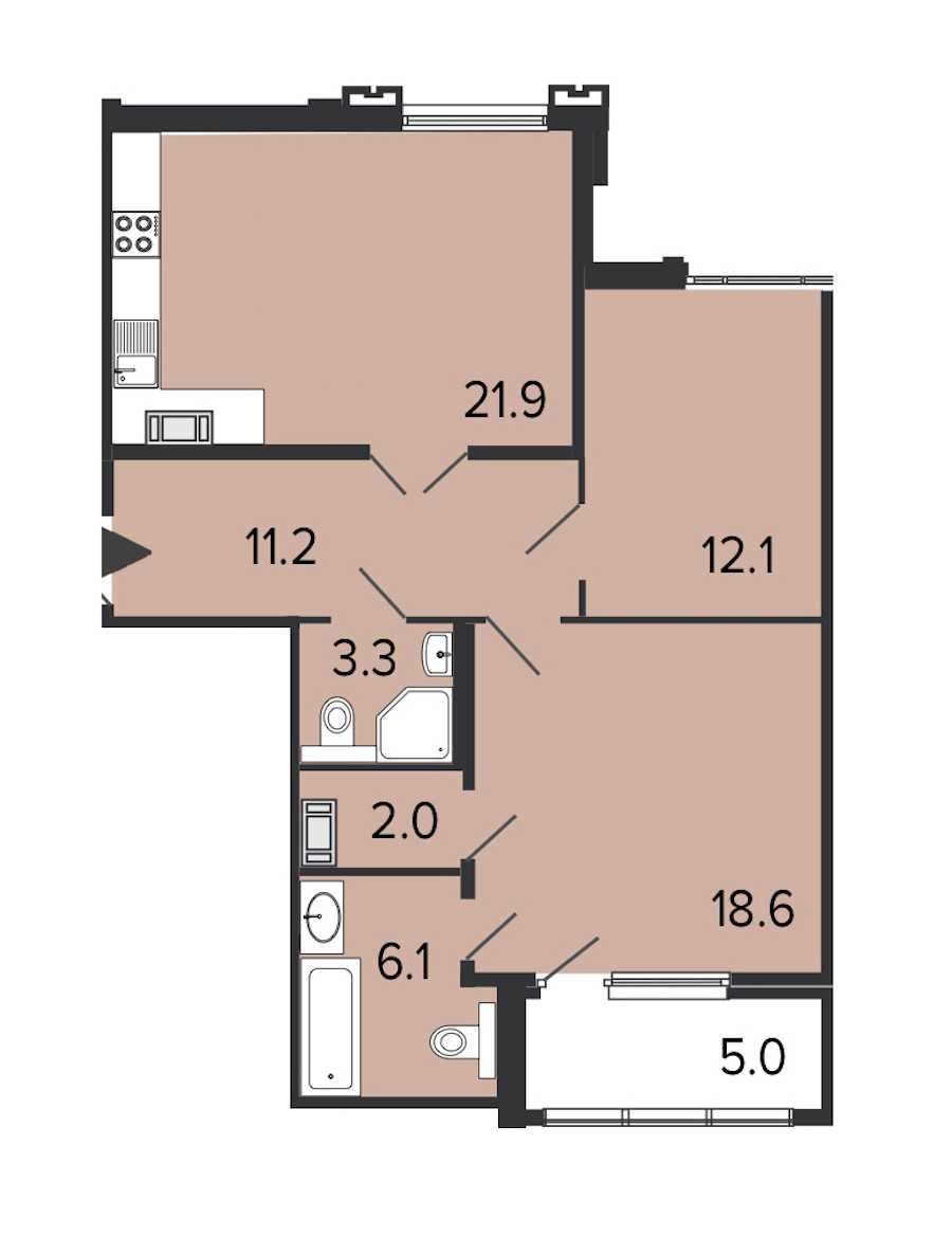 Двухкомнатная квартира в : площадь 75.2 м2 , этаж: 8 – купить в Санкт-Петербурге
