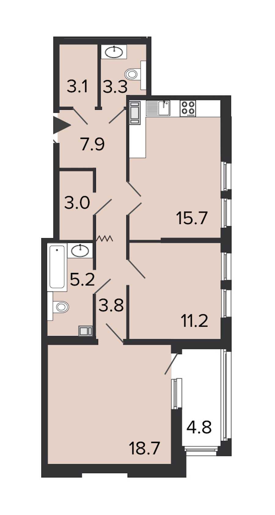 Двухкомнатная квартира в : площадь 71.9 м2 , этаж: 3 – купить в Санкт-Петербурге
