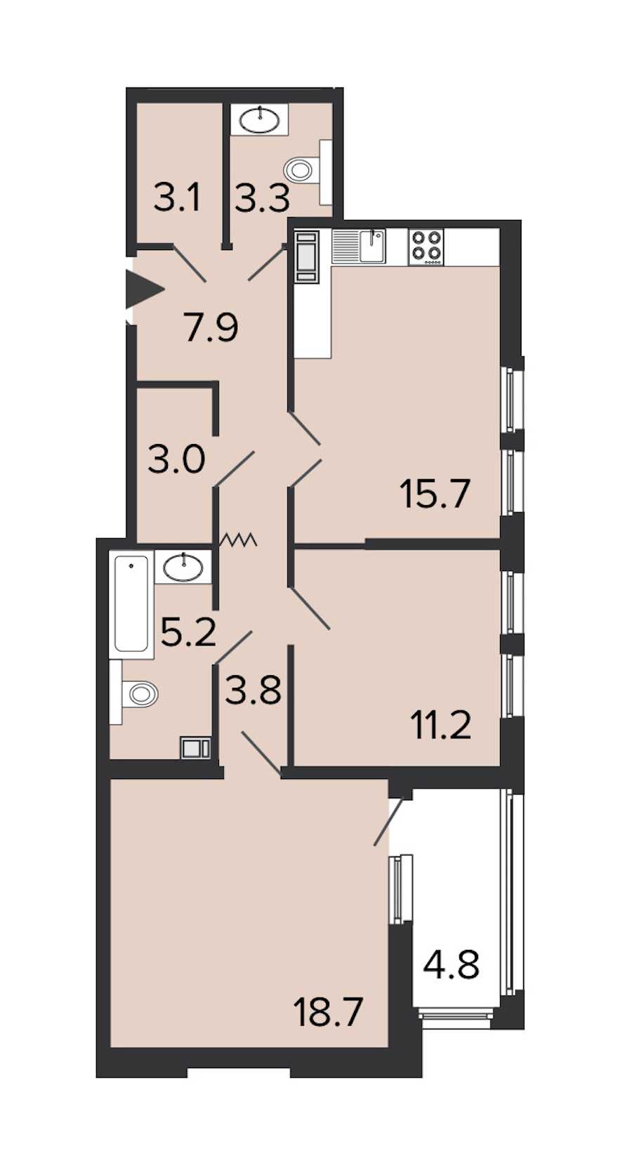 Двухкомнатная квартира в : площадь 71.9 м2 , этаж: 6 – купить в Санкт-Петербурге