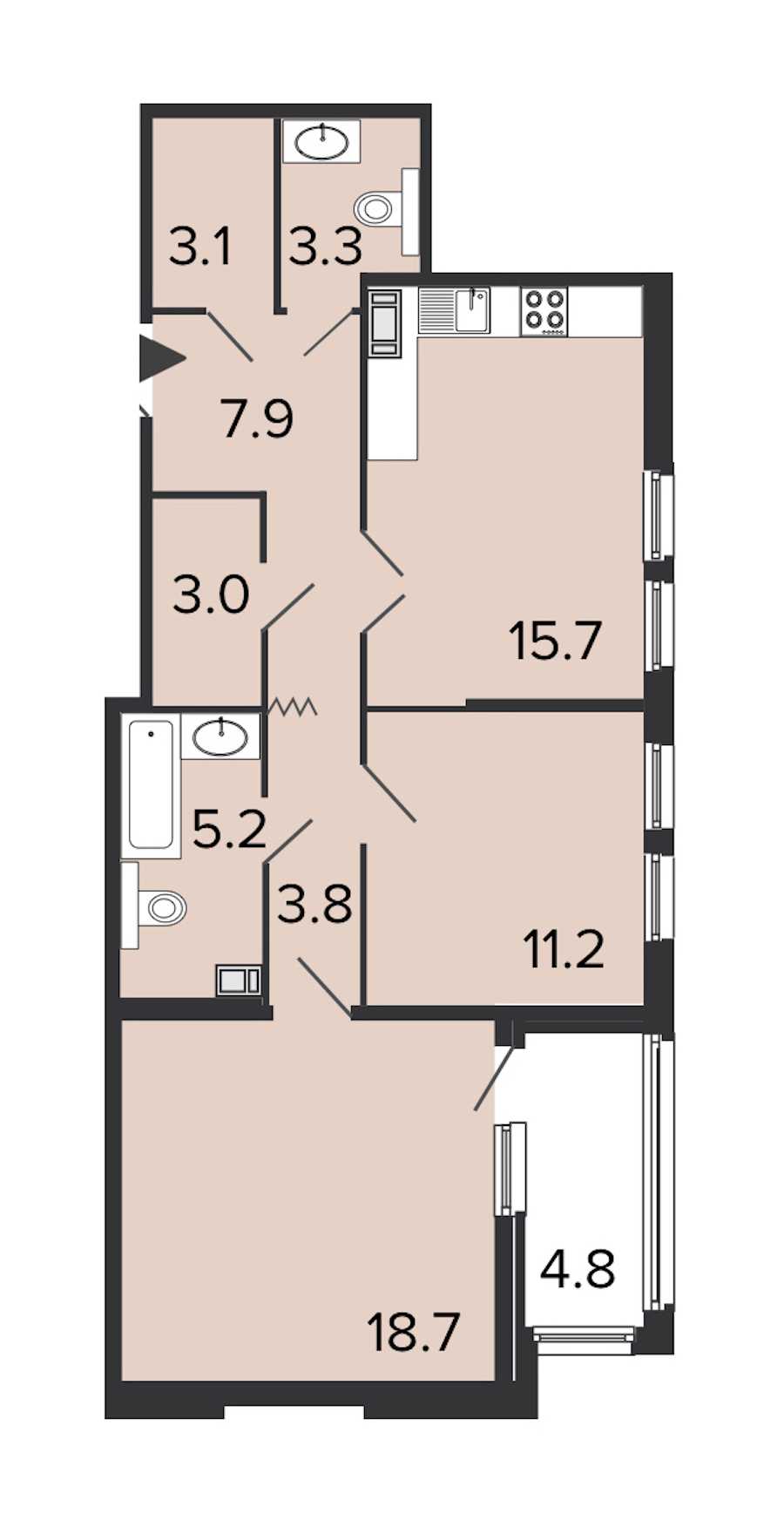 Двухкомнатная квартира в : площадь 71.9 м2 , этаж: 7 – купить в Санкт-Петербурге