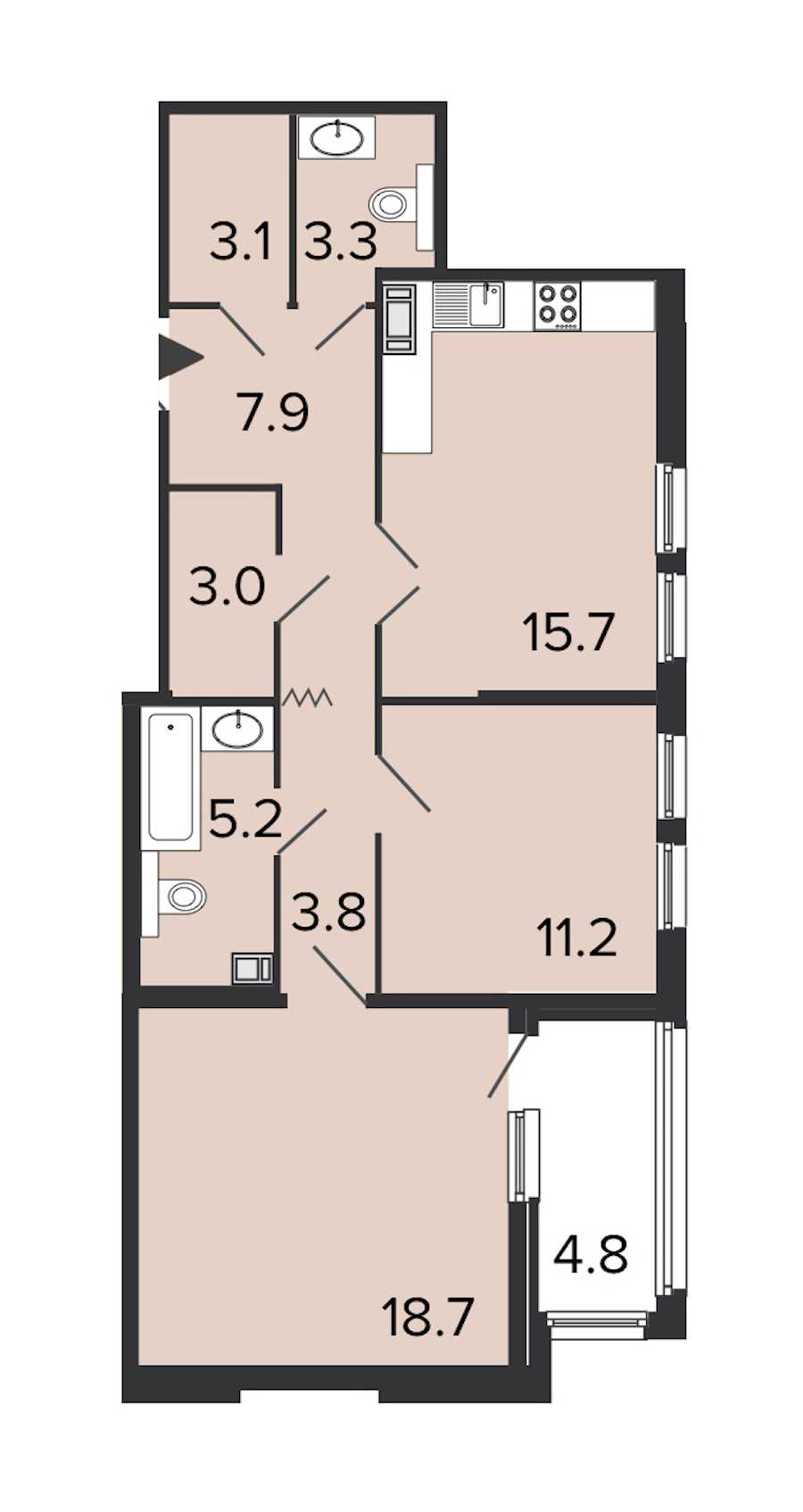 Двухкомнатная квартира в : площадь 71.9 м2 , этаж: 8 – купить в Санкт-Петербурге