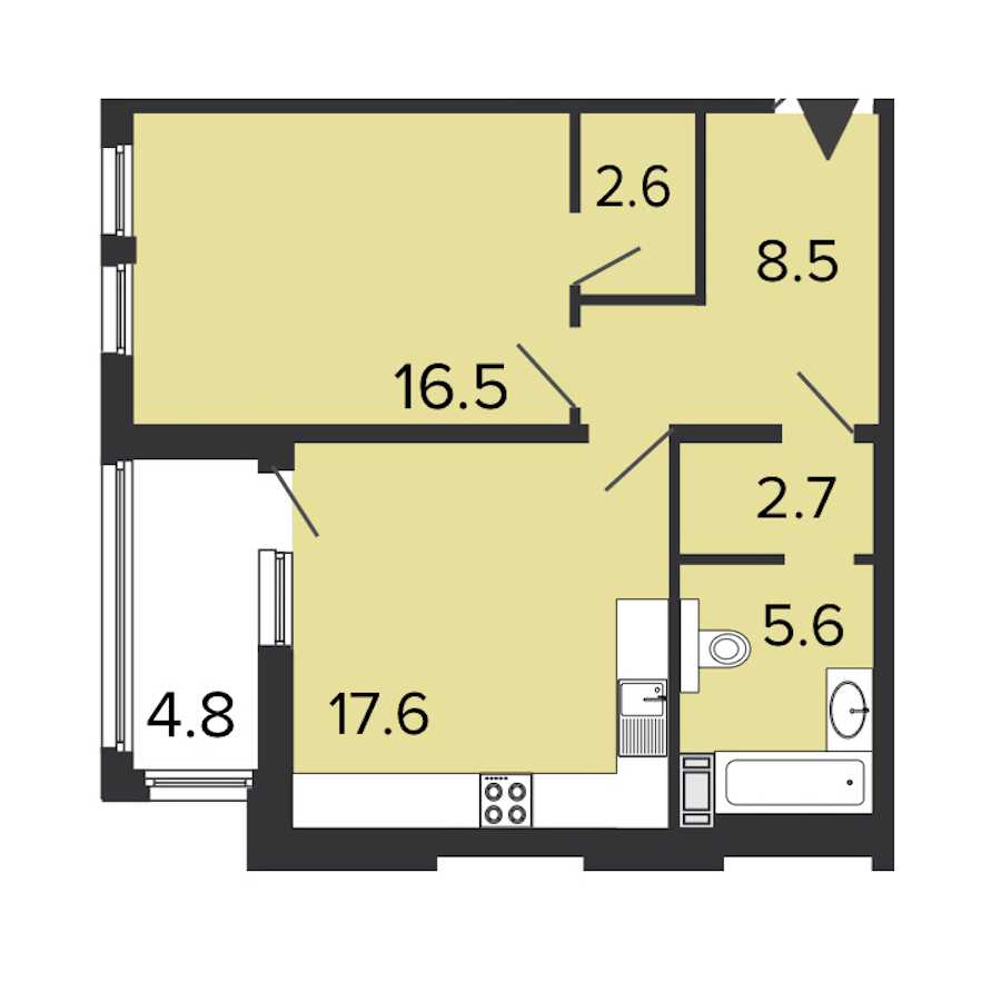 Однокомнатная квартира в : площадь 53.5 м2 , этаж: 6 – купить в Санкт-Петербурге