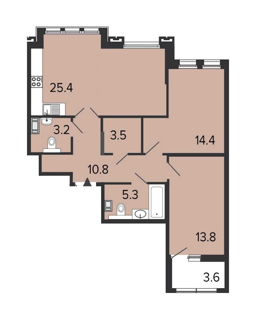 Двухкомнатная квартира в : площадь 76.4 м2 , этаж: 6 – купить в Санкт-Петербурге