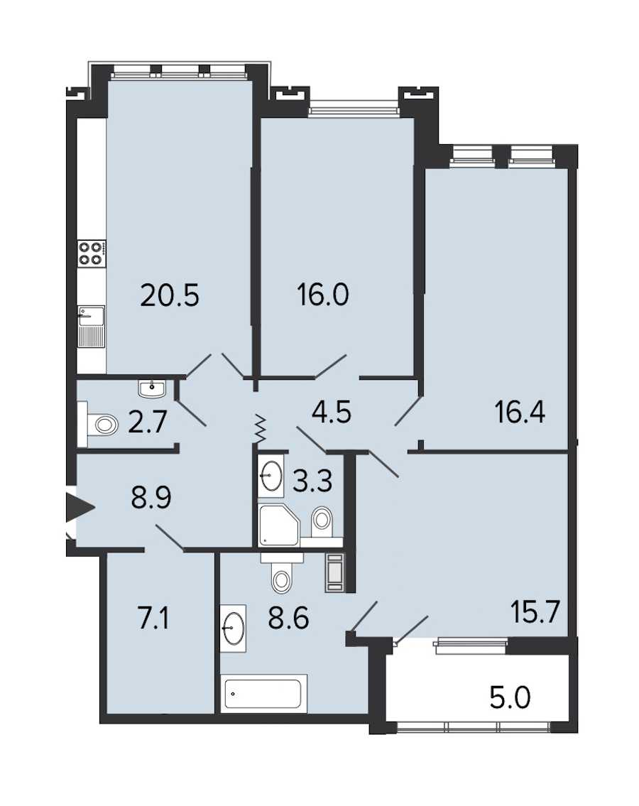 Трехкомнатная квартира в : площадь 103.7 м2 , этаж: 3 – купить в Санкт-Петербурге