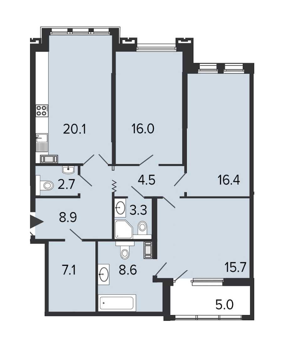 Трехкомнатная квартира в : площадь 103.3 м2 , этаж: 6 – купить в Санкт-Петербурге
