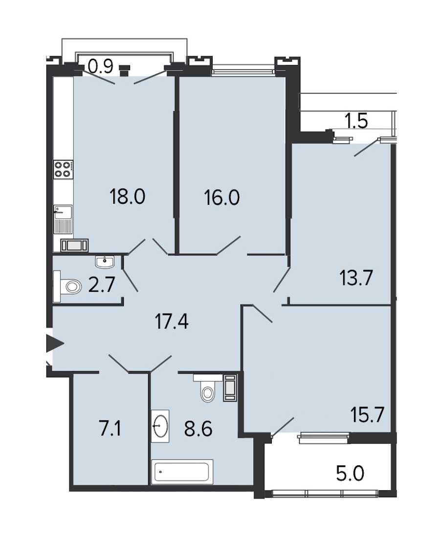 Трехкомнатная квартира в : площадь 99.2 м2 , этаж: 7 – купить в Санкт-Петербурге