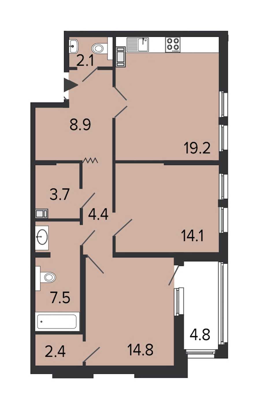 Двухкомнатная квартира в : площадь 77.1 м2 , этаж: 6 – купить в Санкт-Петербурге