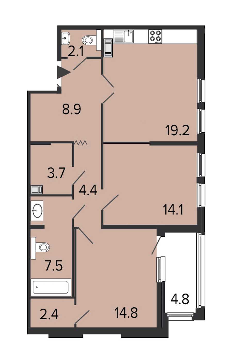 Двухкомнатная квартира в : площадь 77.1 м2 , этаж: 7 – купить в Санкт-Петербурге