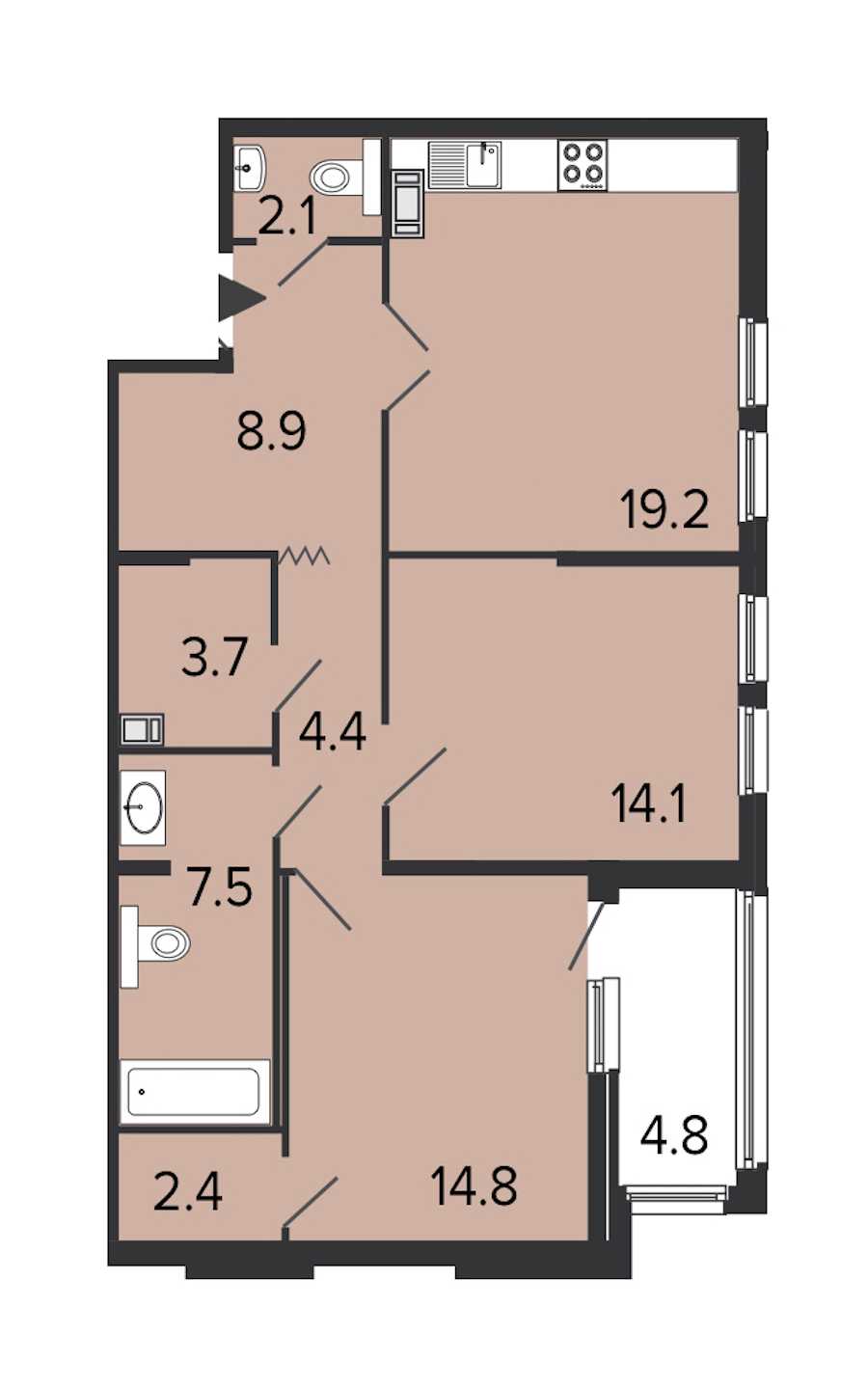 Двухкомнатная квартира в : площадь 77.1 м2 , этаж: 8 – купить в Санкт-Петербурге